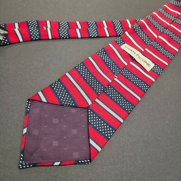 Vintage Evan-Picone Necktie 100% Silk Red & Navy Striped Mens Tie Made In USA - Picture 5 of 7